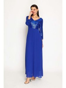 ASSUILI Sukienka w kolorze niebieskim rozmiar: 38. Niebieskie sukienki Assuili, bez wzorów, klasyczne, bez kołnierzyka, bez ramiączek, maxi. Za 195,99 zł.