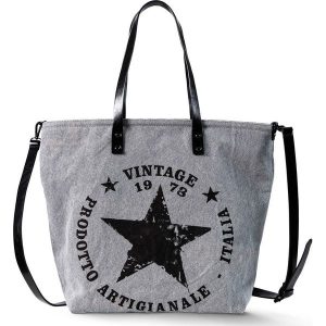 Torba shopper z denimu z gwiazdą bonprix szary. Szare shopper bag marki bonprix, z denimu. Za 99,99 zł.