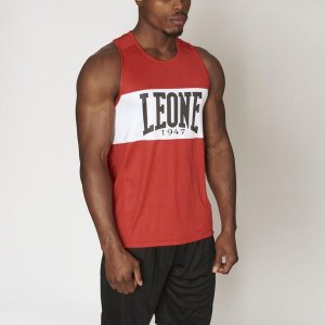 Tank top treningowy LEONE 1947 Shock Boxing. Czerwone topy LEONE 1947, m, bez wzorów, sportowe, bez kołnierzyka, bez ramiączek. Za 73,99 zł.