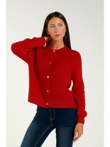 Tamba Kardigan w kolorze czerwonym rozmiar: 40/42. Czerwone kardigany Tamba, bez wzorów, z wełny, bez ramiączek. Za 154,07 zł.