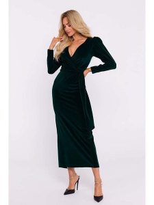 Made of emotion Sukienka w kolorze ciemnozielonym rozmiar: XL. Zielone sukienki Made Of Emotion, xl, bez wzorów, bez kołnierzyka, bez ramiączek, maxi. Za 299,37 zł.