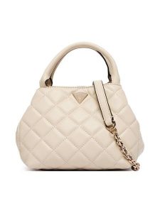 Guess Torebka Juliet Mini HWQG24 56710 Kremowy. Białe kuferki Guess, z aplikacjami, ze skóry, bez dodatków. Za 544,99 zł.