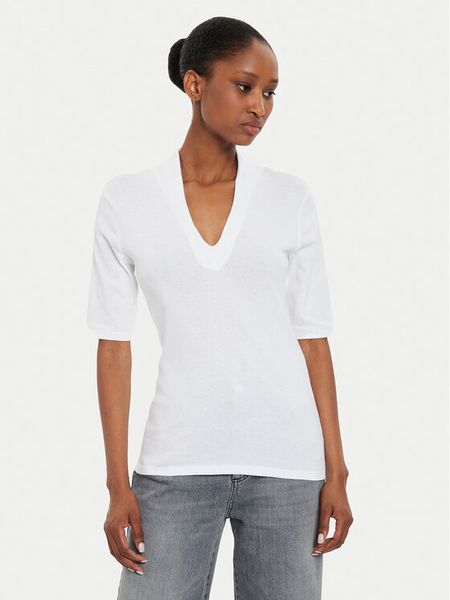 United Colors Of Benetton Bluzka 3GA2D400U Biały Slim Fit. Białe bluzki United Colors of Benetton, l, bez wzorów, z bawełny, bez kołnierzyka, bez ramiączek. Za 49,99 zł.