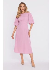 Made of emotion Sukienka w kolorze jasnoróżowym rozmiar: XL. Różowe sukienki Made Of Emotion, xl, bez wzorów, bez kołnierzyka, bez ramiączek, midi. Za 293,59 zł.