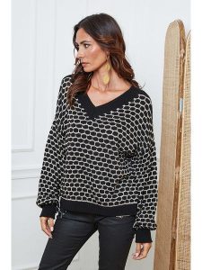 So Cachemire Sweter "Azul" w kolorze beżowo-czarnym rozmiar: L. Czarne swetry oversize So Cachemire, l, bez wzorów, ze splotem, bez ramiączek. Za 201,08 zł.