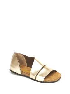 Comfortfusse Skórzane sandały w kolorze złotym rozmiar: 42. Żółte sandały Comfortfüße, bez wzorów, ze skóry, z otwartym noskiem, bez obcasa, bez zapięcia. Za 182,95 zł.