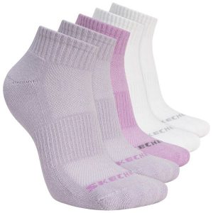 Skarpetki sportowe dla dorosłych 5pk Unisex 1/2 Terry Qtr Crew. Fioletowe skarpetki Skechers, bez wzorów, z materiału. Za 59,99 zł.