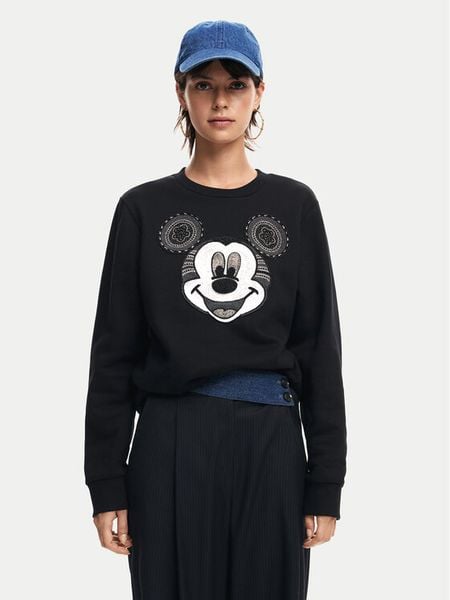 Desigual Bluza Mickey Yeah! 24WWSK10 Czarny Regular Fit. Czarne bluzy Desigual, m, bez wzorów, z bawełny, bez kaptura. Za 319,99 zł.