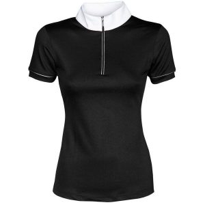 Damska koszulka polo na zawody Harry's Horse Blackpool. Czarne bluzki HARRYS HORSE, m, bez wzorów, eleganckie, bez kołnierzyka, bez ramiączek. Za 174,00 zł.