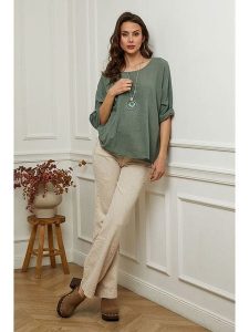 Fleur de Lin Bluzka "Guimauve" w kolorze khaki rozmiar: L. Brązowe bluzki Fleur de Lin, l, bez wzorów, z bawełny, bez kołnierzyka, bez ramiączek. Za 123,25 zł.