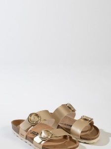 BACKSUN Klapki "Belize" w kolorze złotym rozmiar: 42. Żółte klapki Backsun, bez wzorów, z materiału, z otwartym noskiem, bez obcasa. Za 130,99 zł.