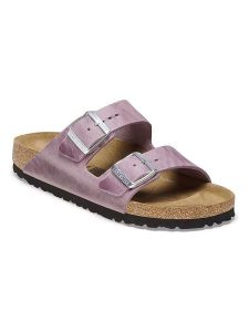 Birkenstock Skórzane klapki "Arizona" w kolorze lawendowym rozmiar: 39. Różowe klapki Birkenstock, bez wzorów, z otwartym noskiem, bez obcasa. Za 424,65 zł.