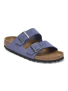 Birkenstock Skórzane klapki "Arizona" w kolorze niebieskim rozmiar: 40. Niebieskie klapki Birkenstock, bez wzorów, ze skóry, z otwartym noskiem, bez obcasa. Za 305,29 zł.