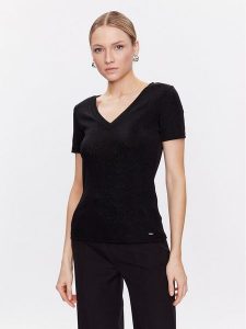 Morgan Bluzka 212-DIWI Czarny Regular Fit. Czarne bluzki Morgan, s, bez wzorów, z syntetyku, bez kołnierzyka, bez ramiączek. Za 139,99 zł.