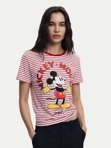 Desigual T-Shirt Mickey 25SWTKAI Czerwony Regular Fit. Czerwone t-shirty Desigual, l, bez wzorów, z bawełny, bez kołnierzyka, bez ramiączek. Za 119,99 zł.
