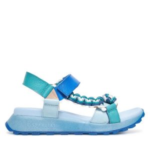 Sandały Hispanitas. Niebieskie sandały Hispanitas, bez wzorów, bez obcasa, na płaskiej podeszwie, bez zapięcia. Za 579,99 zł.