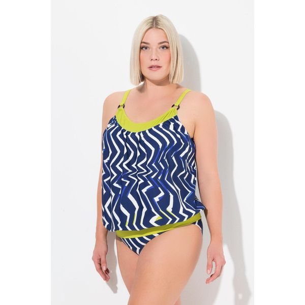 Damskie Tankini różowe miękkie miseczki elastyczny dół regulowane ramiączka. Niebieskie bikini Ulla Popken, bez wzorów, z elastanu. Za 279,99 zł.