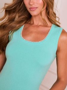 Milan Kiss Top w kolorze turkusowym rozmiar: XL. Niebieskie topy Milan Kiss, xl, bez wzorów, z koronki, bez kołnierzyka, bez ramiączek. Za 109,95 zł.