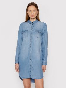 Vero Moda Sukienka jeansowa Silla 10184172 Niebieski Regular Fit. Niebieskie kombinezony Vero Moda, l, bez wzorów, z jeansu, bez kołnierzyka, bez ramiączek. Za 209,99 zł.