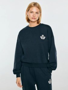 Bluza damska z haftem granatowa fotyna 403. Niebieskie bluzy Big Star, l, bez wzorów, z dzianiny, bez kaptura. Za 199,99 zł.