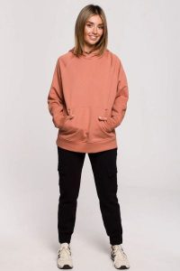 Bluza z kapturem kangurek ceglasta bawełna premium. Czerwone bluzy Sukienki.shop, l, bez wzorów, z bawełny, z kapturem. W wyprzedaży za 195,00 zł.