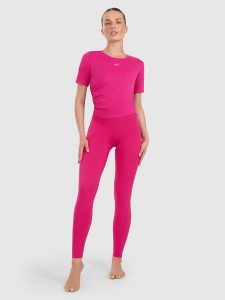 4F Legginsy do jogi i pilatesu szybkoschnące damskie - różowe L. Czerwone legginsy 4f, bez wzorów, z dzianiny, z podwyższonym stanem. Za 169,99 zł.