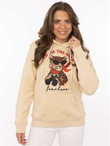 Zwillingsherz Bluza "Safari Leopard" w kolorze beżowym rozmiar: XXL. Brązowe bluzy Zwillingsherz, xxl, bez wzorów, z kapturem. Za 195,45 zł.