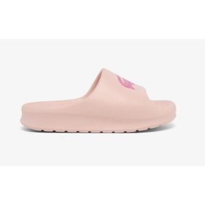 Klapki damskie Lacoste Serve Slide 2.0 na basen. Czerwone klapki Lacoste, bez wzorów, z dresówki, bez obcasa. Za 233,20 zł.