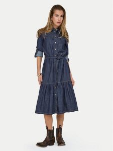 ONLY Sukienka jeansowa Sevigny 15357967 Granatowy Regular Fit. Niebieskie kombinezony ONLY, m, bez wzorów, z bawełny, bez kołnierzyka, bez ramiączek. Za 329,99 zł.