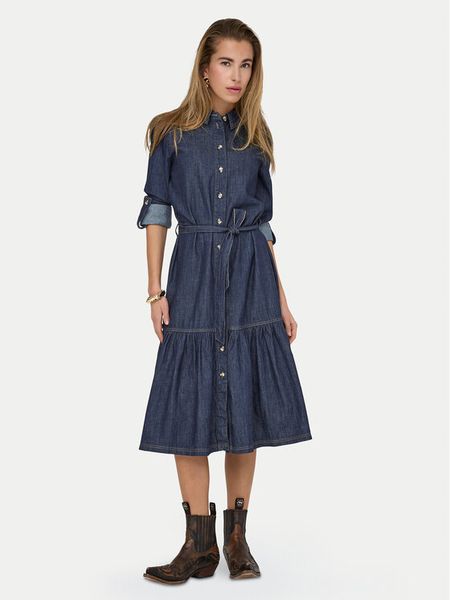 ONLY Sukienka jeansowa Sevigny 15357967 Granatowy Regular Fit. Niebieskie kombinezony ONLY, m, bez wzorów, z bawełny, bez kołnierzyka, bez ramiączek. Za 329,99 zł.