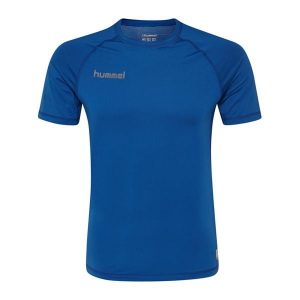 Koszulka termoaktywna dla dorosłych Hummel First Performance Jersey S/S. Niebieskie koszule nocne Hummel, bez wzorów, z jersey, bez ramiączek. Za 70,00 zł.