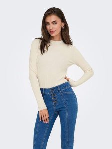 ONLY Koszulka w kolorze kremowym rozmiar: XL. Brązowe bluzki ONLY, xl, bez wzorów, prążkowane, bez kołnierzyka, bez ramiączek. Za 74,63 zł.