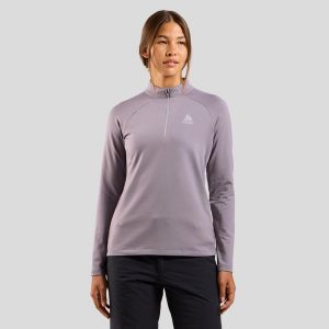 Bluza techniczna damska ODLO Essential Light Mid Layer 1/2 zip. Fioletowe bluzy ODLO, bez wzorów, bez kaptura. W wyprzedaży za 174,99 zł.