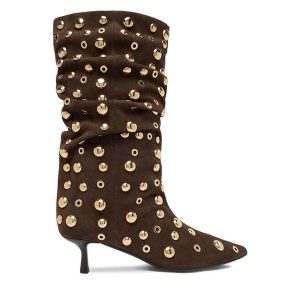 Botki Eva Minge. Brązowe botki Eva Minge, bez wzorów, bez obcasa, na szpilce, bez zapięcia. Za 389,99 zł.