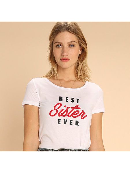 WOOOP Koszulka "Best Sister Ever" w kolorze białym rozmiar: XL. Białe bluzki Wooop, xl, bez wzorów, z bawełny, bez kołnierzyka, bez ramiączek. Za 56,99 zł.