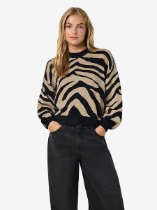 Noisy may Sweter w kolorze beżowo-czarnym rozmiar: XL. Brązowe swetry oversize Noisy may, xl, bez wzorów, ze splotem, bez ramiączek. Za 131,74 zł.