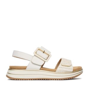 Sandały Remonte. Białe sandały Remonte, bez wzorów, bez obcasa, na płaskiej podeszwie, bez zapięcia. Za 379,99 zł.