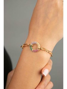 Heliophilia Pozłacana bransoletka z elementem ozdobnym rozmiar: onesize. Żółte bransoletki Heliophilia, z cyrkonią, metalowe. Za 56,66 zł.