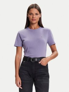 Tommy Hilfiger T-Shirt New Cody WW0WW40587 Fioletowy Slim Fit. Fioletowe t-shirty TOMMY HILFIGER, s, bez wzorów, z bawełny, bez kołnierzyka, bez ramiączek. Za 149,99 zł.
