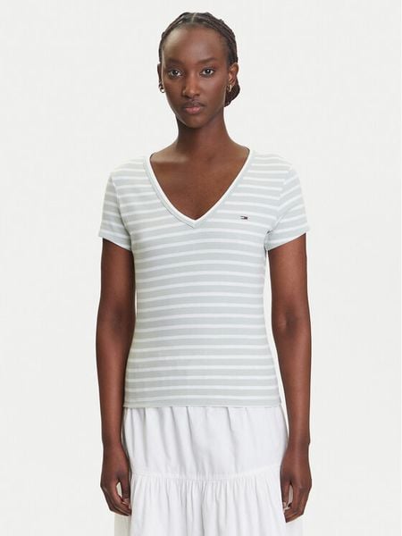 Tommy Jeans T-Shirt Essential DW0DW17385 Zielony Slim Fit. Zielone t-shirty Tommy Jeans, s, bez wzorów, z bawełny, bez kołnierzyka, bez ramiączek. Za 89,99 zł.