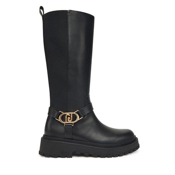 Kozaki Liu Jo. Czarne kozaki Liu Jo, bez wzorów, bez obcasa, na płaskiej podeszwie, bez zapięcia. Za 719,99 zł.