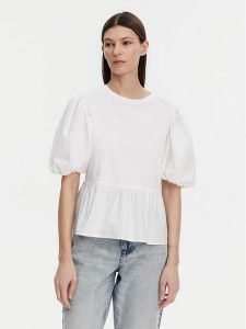 Liu Jo Bluzka WA5389 J6308 Biały Relaxed Fit. Białe bluzki Liu Jo, s, bez wzorów, z bawełny, bez kołnierzyka, bez ramiączek. Za 329,99 zł.