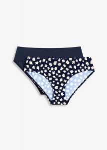 Figi bikini (2 pary). Niebieskie figi bonprix, bez wzorów. Za 37,98 zł.