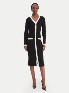 Guess Sukienka dzianinowa W6RK38 Z3HP2 Czarny Regular Fit. Czarne sukienki Guess, xl, z aplikacjami, z dzianiny, bez kołnierzyka, bez ramiączek. Za 619,99 zł.