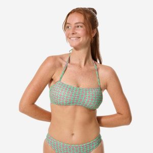 Góra kostiumu kąpielowego damska Decathlon Lori Keyshot. Zielone bikini DECATHLON, bez wzorów, z elastanu. Za 39,99 zł.