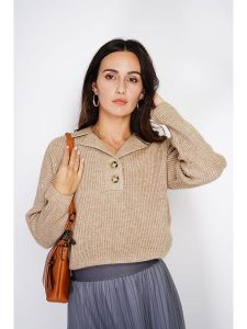 ASSUILI Kaszmirowy sweter w kolorze beżowym rozmiar: 38. Brązowe swetry oversize Assuili, bez wzorów, z kaszmiru, bez ramiączek. Za 114,17 zł.