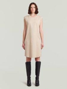 G-Star Sukienka w kolorze beżowym rozmiar: XL. Brązowe sukienki G-Star, na co dzień, xl, bez wzorów, z bawełny, retro, bez kołnierzyka, bez ramiączek, midi, proste. Za 100,99 zł.