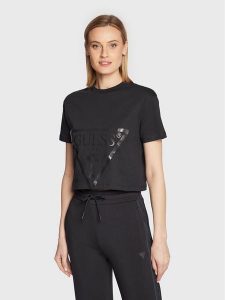 Guess T-Shirt Adele V2YI06 K8HM0 Czarny Regular Fit. Czarne t-shirty Guess, xl, z aplikacjami, z bawełny, bez kołnierzyka, bez ramiączek. Za 169,99 zł.