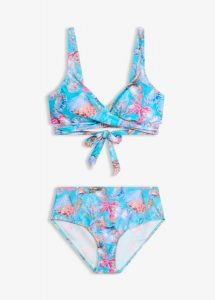 Bikini bustier z kopertowym dekoltem (komplet 2-cz.). Bikini bonprix, bez wzorów. Za 127,99 zł.