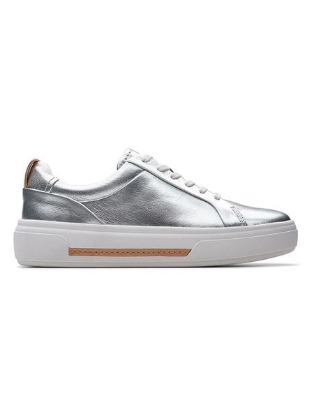 Clarks Skórzane sneakersy "Hollyhock Walk" w kolorze srebrnym rozmiar: 39,5. Szare trampki Clarks, bez wzorów, bez zapięcia. Za 230,53 zł.